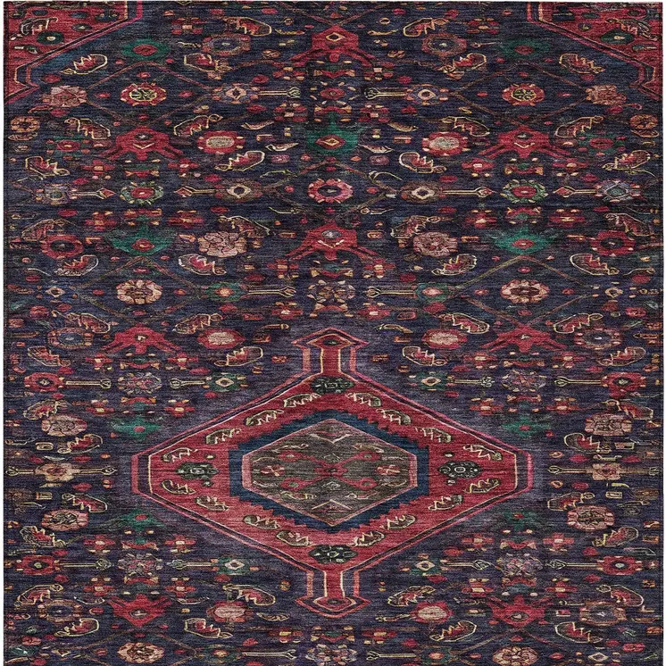 3' X 5' Navy Blue Medallion Washable Indoor Outdoor Area Rug