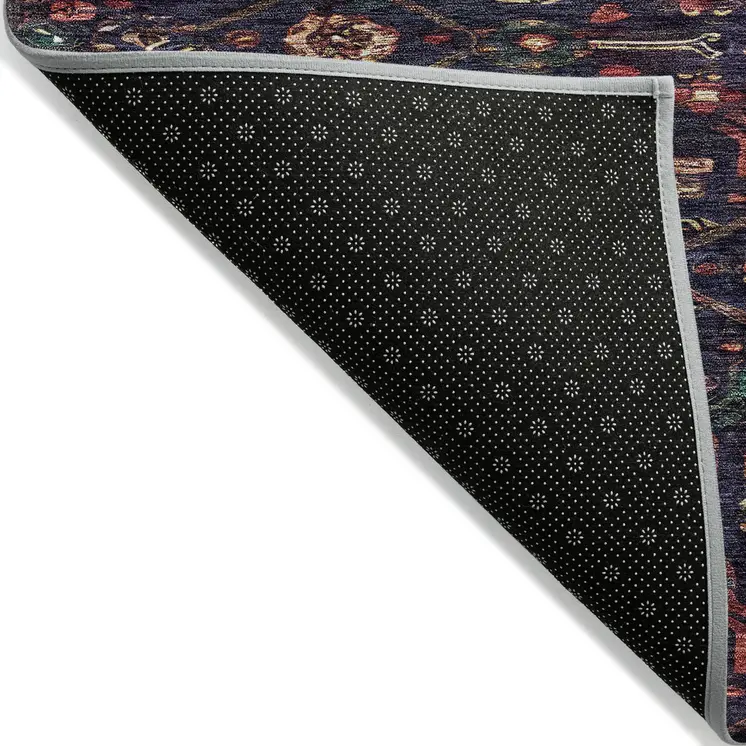5' X 8' Navy Blue Medallion Washable Indoor Outdoor Area Rug