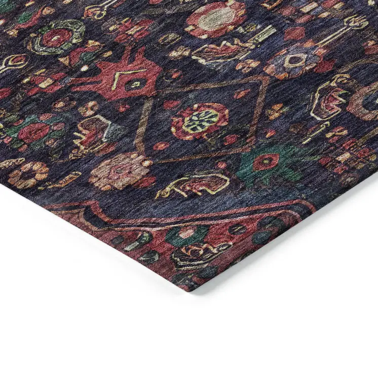 5' X 8' Navy Blue Medallion Washable Indoor Outdoor Area Rug
