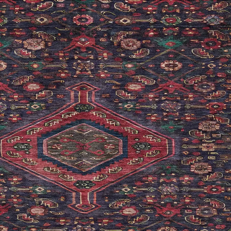 5' X 8' Navy Blue Medallion Washable Indoor Outdoor Area Rug