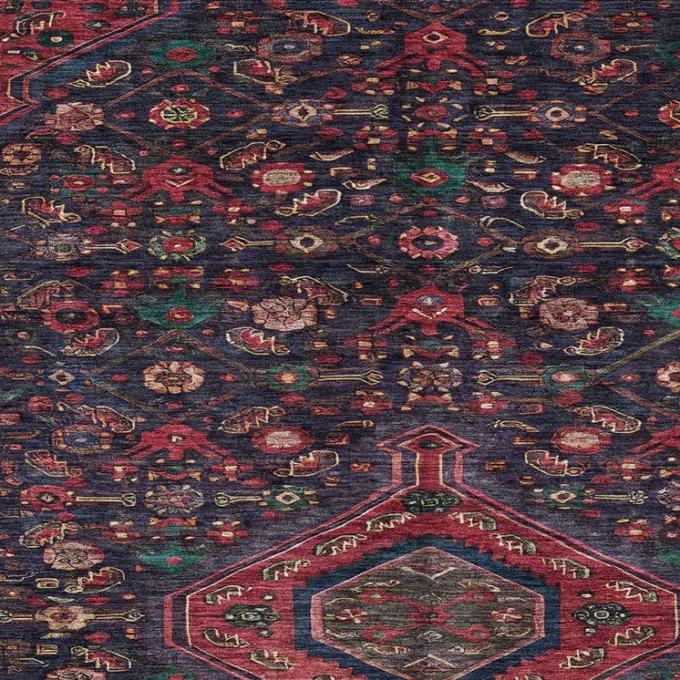 8' X 10' Navy Blue Medallion Washable Indoor Outdoor Area Rug