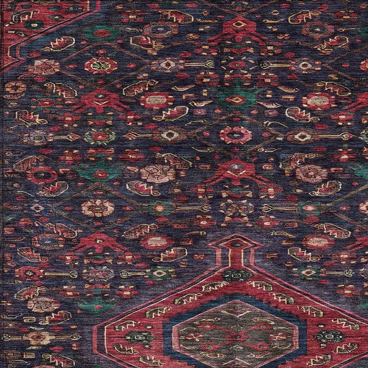 9' X 12' Navy Blue Medallion Washable Indoor Outdoor Area Rug