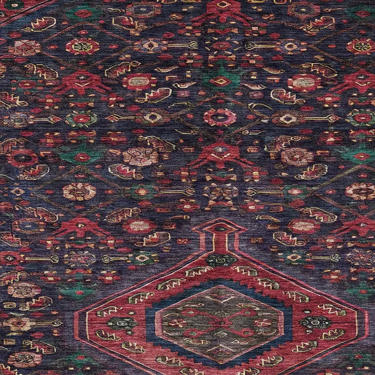 10' X 14' Navy Blue Medallion Washable Indoor Outdoor Area Rug
