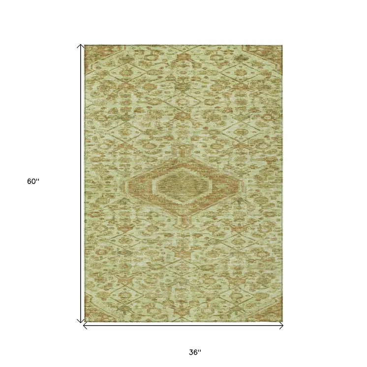 3' X 5' Sage Medallion Washable Indoor Outdoor Area Rug