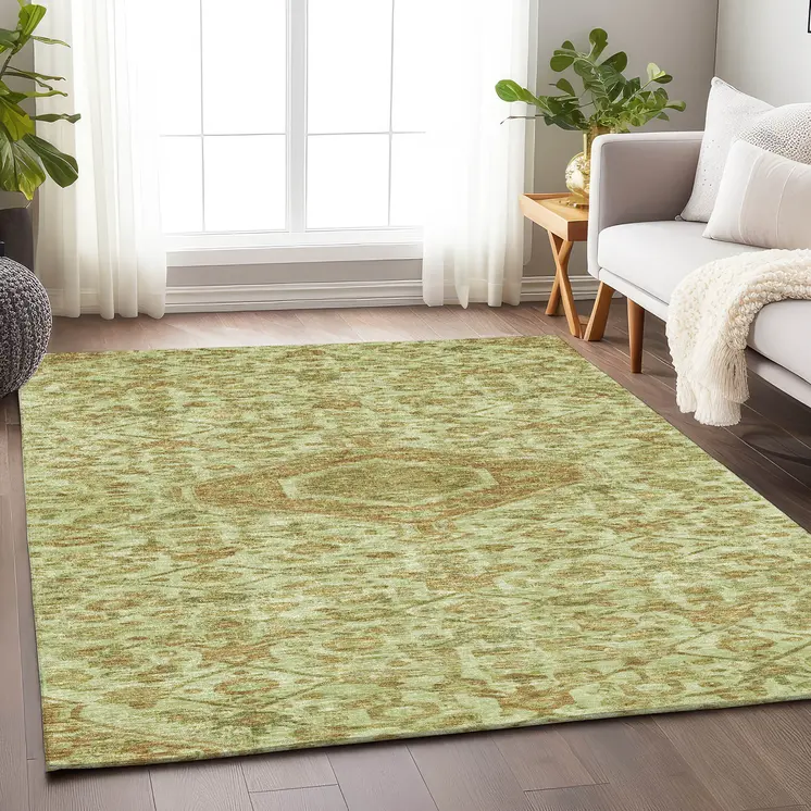 3' X 5' Sage Medallion Washable Indoor Outdoor Area Rug