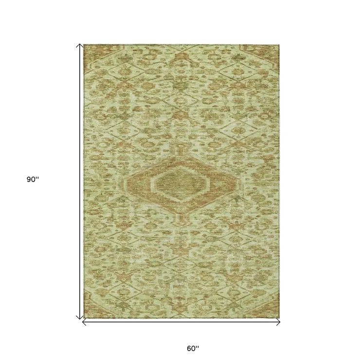 5' X 8' Sage Medallion Washable Indoor Outdoor Area Rug
