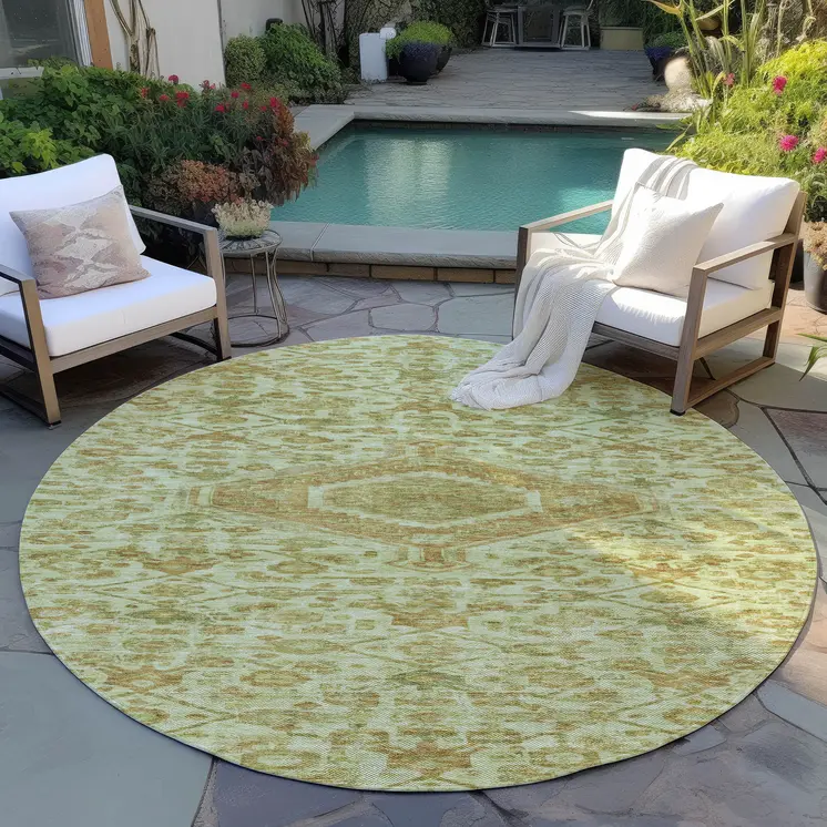 8' Sage Round Medallion Washable Indoor Outdoor Area Rug