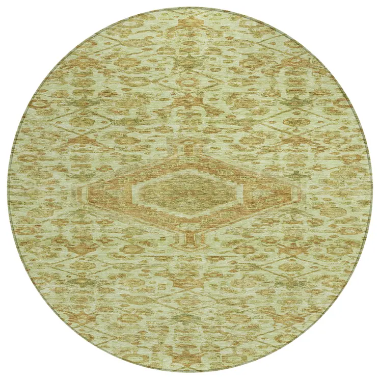 8' Sage Round Medallion Washable Indoor Outdoor Area Rug