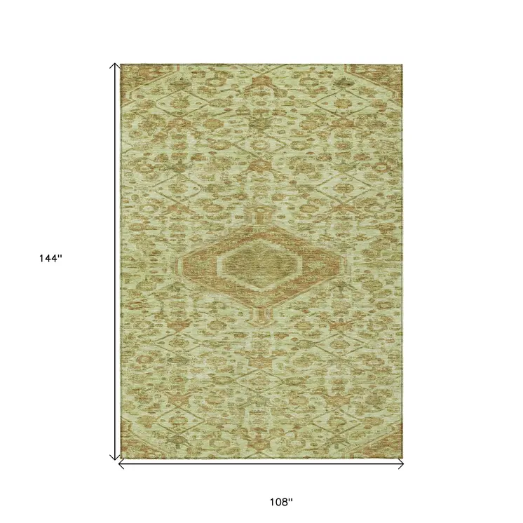 9' X 12' Sage Medallion Washable Indoor Outdoor Area Rug