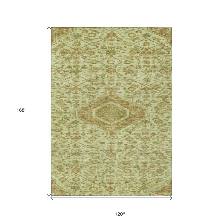 10' X 14' Sage Medallion Washable Indoor Outdoor Area Rug