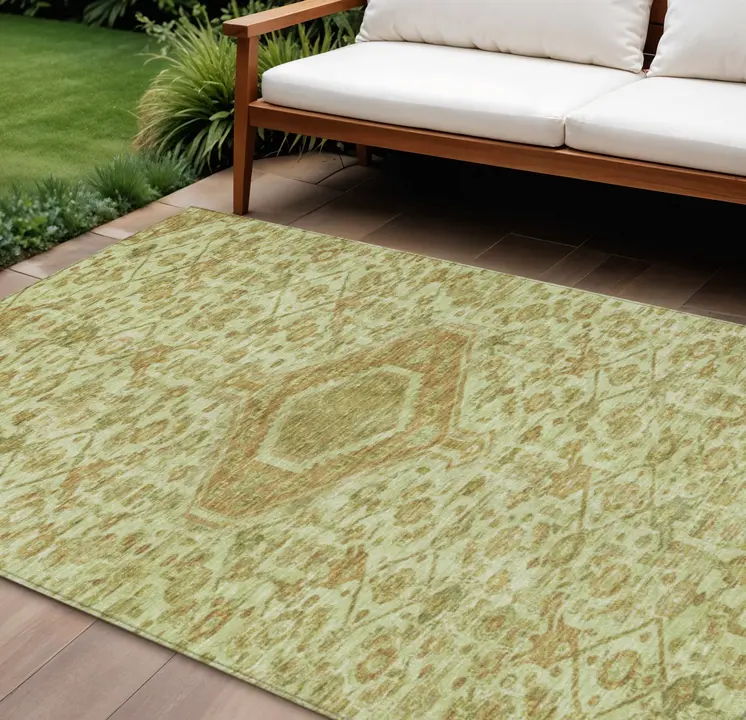 10' X 14' Sage Medallion Washable Indoor Outdoor Area Rug