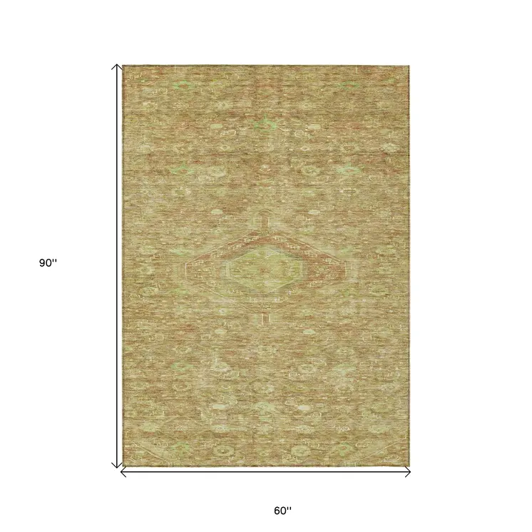 5' X 8' Terra Cotta Medallion Washable Indoor Outdoor Area Rug