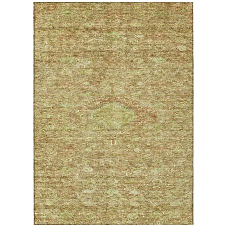 5' X 8' Terra Cotta Medallion Washable Indoor Outdoor Area Rug