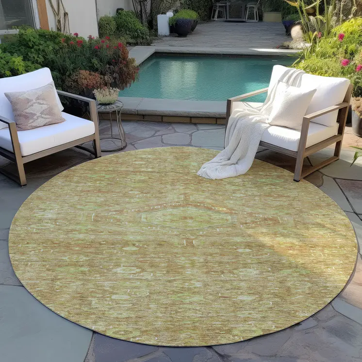 8' Terra Cotta Round Medallion Washable Indoor Outdoor Area Rug