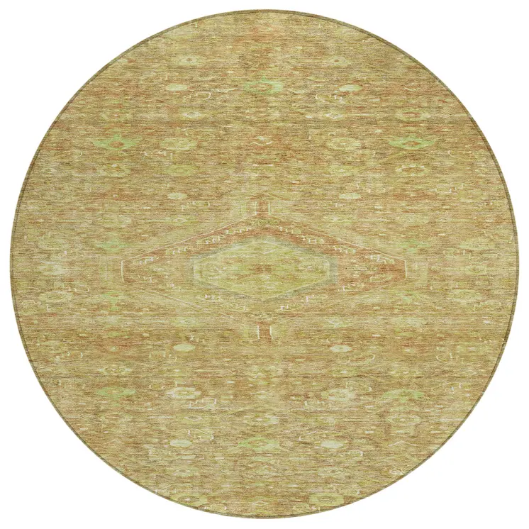 8' Terra Cotta Round Medallion Washable Indoor Outdoor Area Rug