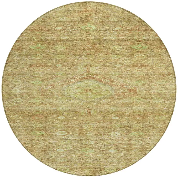 8' Terra Cotta Round Medallion Washable Indoor Outdoor Area Rug