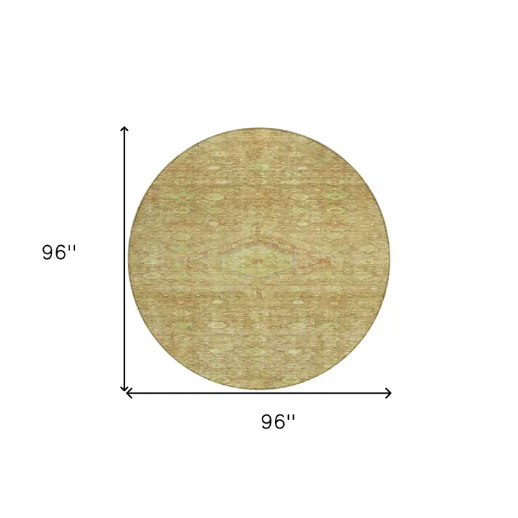 8' Terra Cotta Round Medallion Washable Indoor Outdoor Area Rug