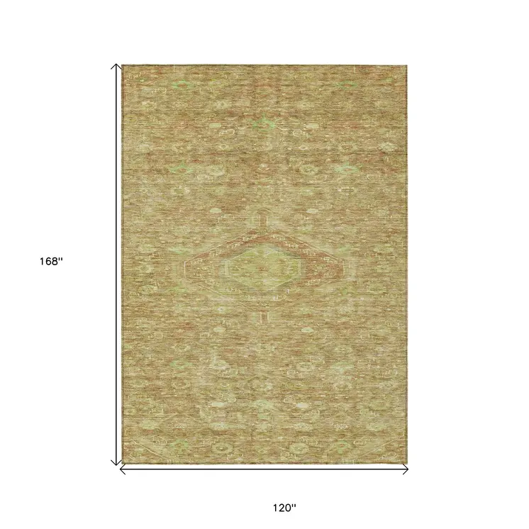 10' X 14' Terra Cotta Medallion Washable Indoor Outdoor Area Rug
