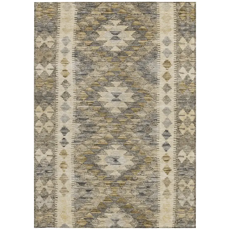 5' X 8' Beige Geometric Washable Indoor Outdoor Area Rug