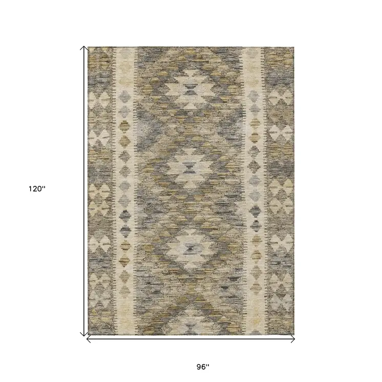 8' X 10' Beige Geometric Washable Indoor Outdoor Area Rug