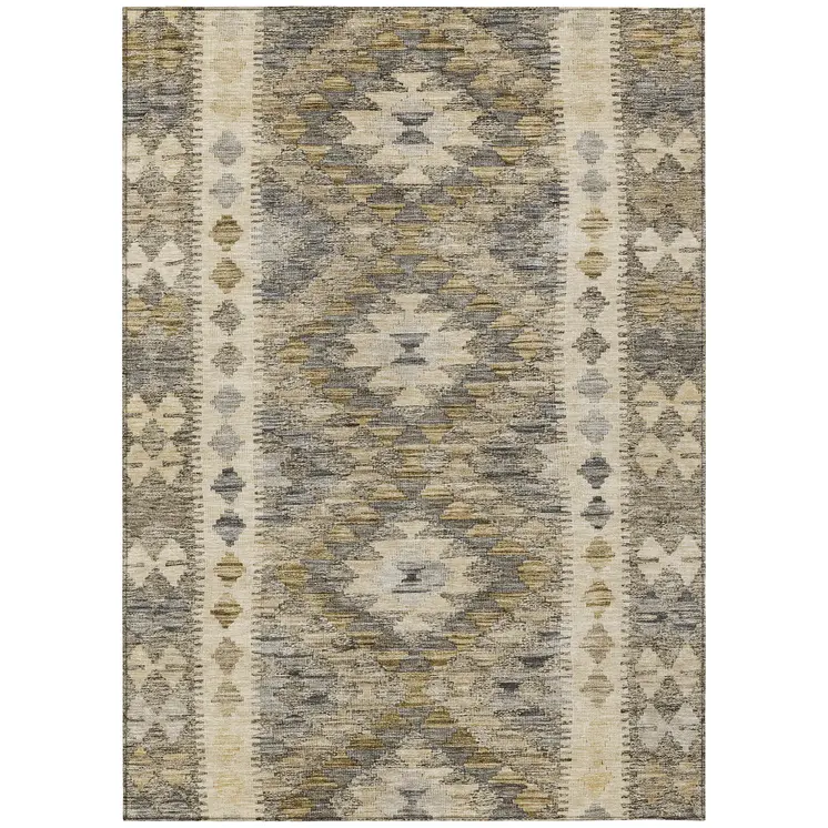 10' X 14' Beige Geometric Washable Indoor Outdoor Area Rug