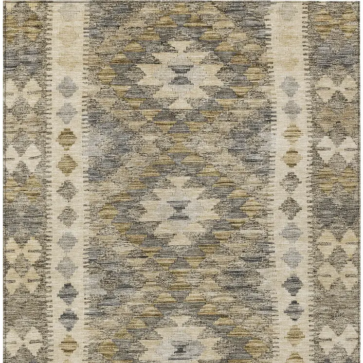 10' X 14' Beige Geometric Washable Indoor Outdoor Area Rug
