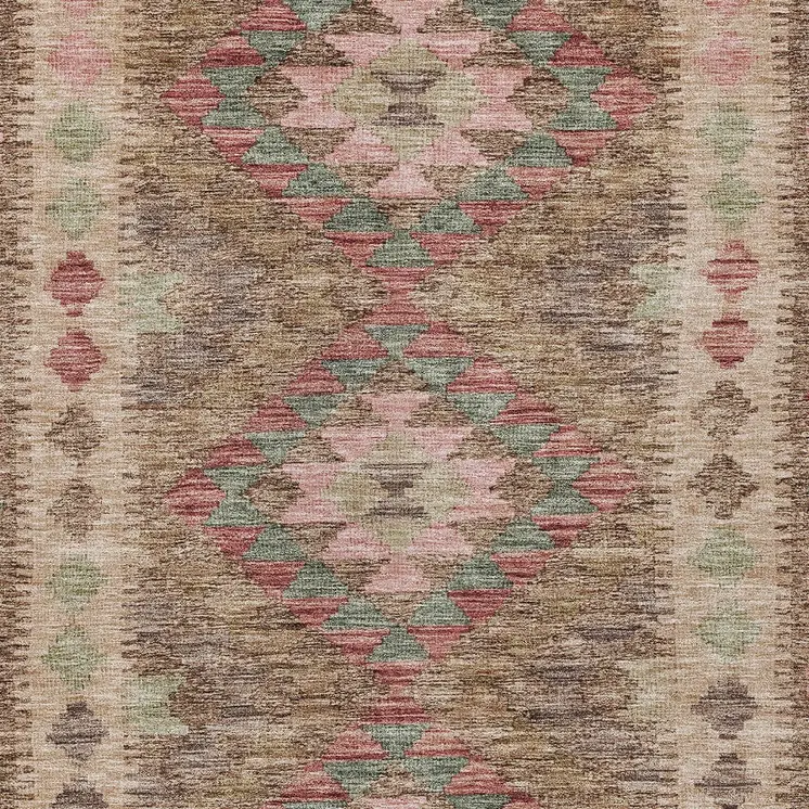 3' X 5' Brown Geometric Washable Indoor Outdoor Area Rug