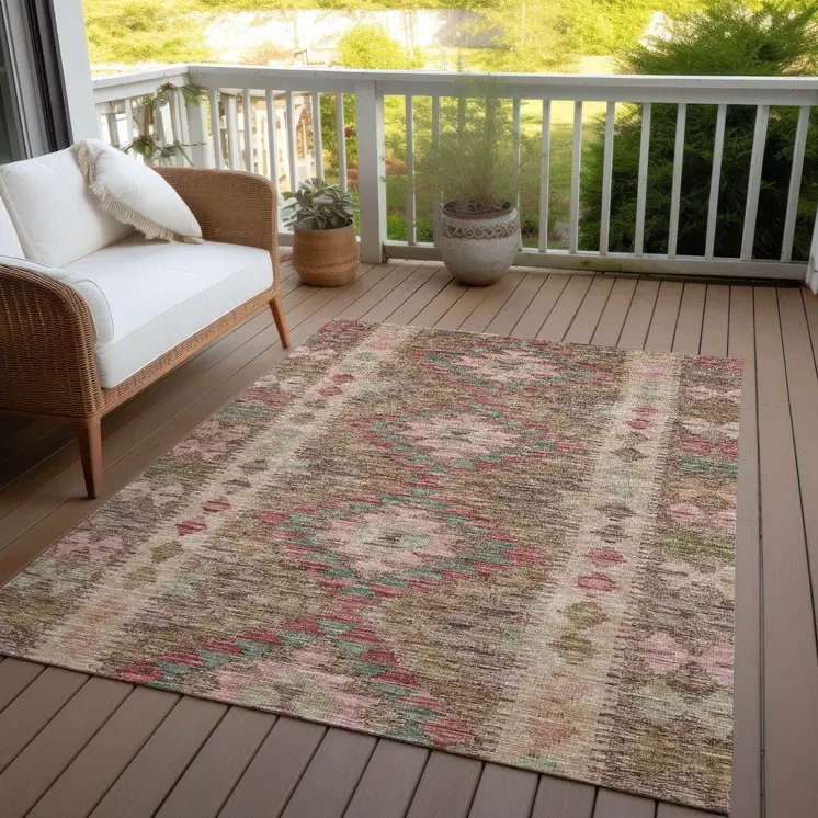 5' X 8' Brown Geometric Washable Indoor Outdoor Area Rug