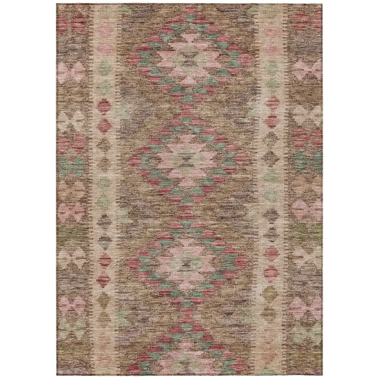 5' X 8' Brown Geometric Washable Indoor Outdoor Area Rug
