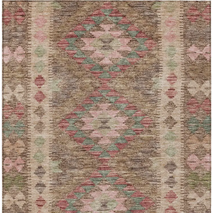 5' X 8' Brown Geometric Washable Indoor Outdoor Area Rug