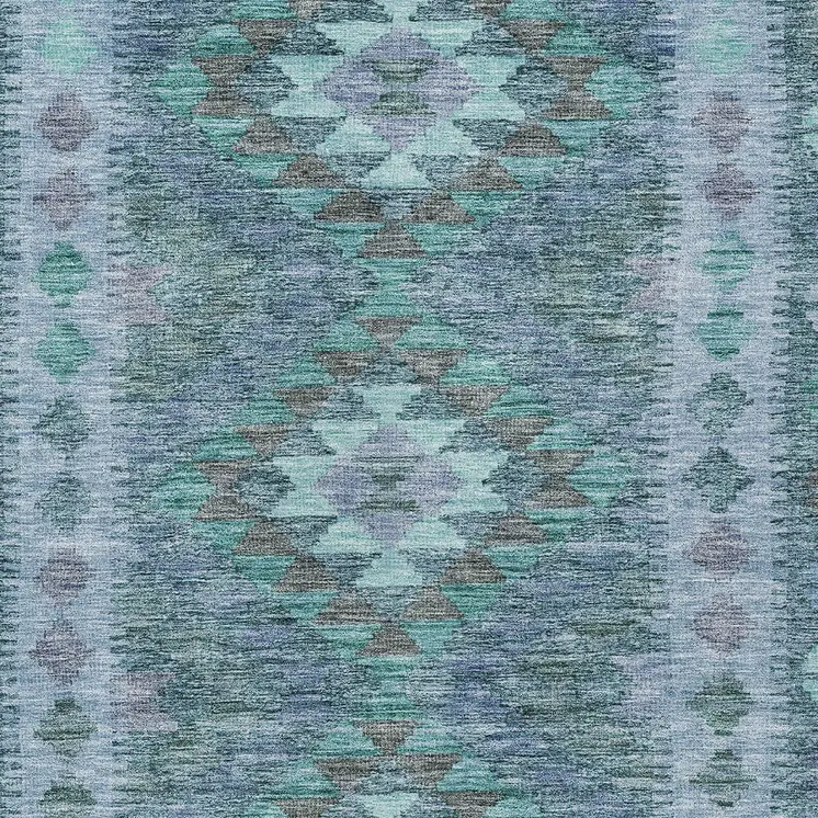 3' X 5' Blue Geometric Washable Indoor Outdoor Area Rug