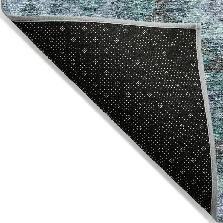 5' X 8' Blue Geometric Washable Indoor Outdoor Area Rug