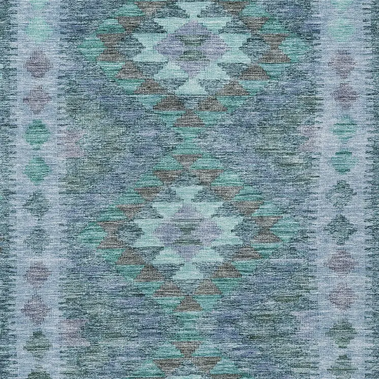 5' X 8' Blue Geometric Washable Indoor Outdoor Area Rug