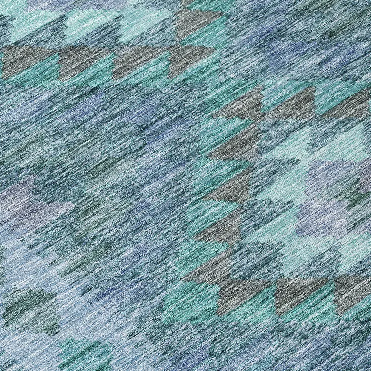 8' Blue Round Geometric Washable Indoor Outdoor Area Rug