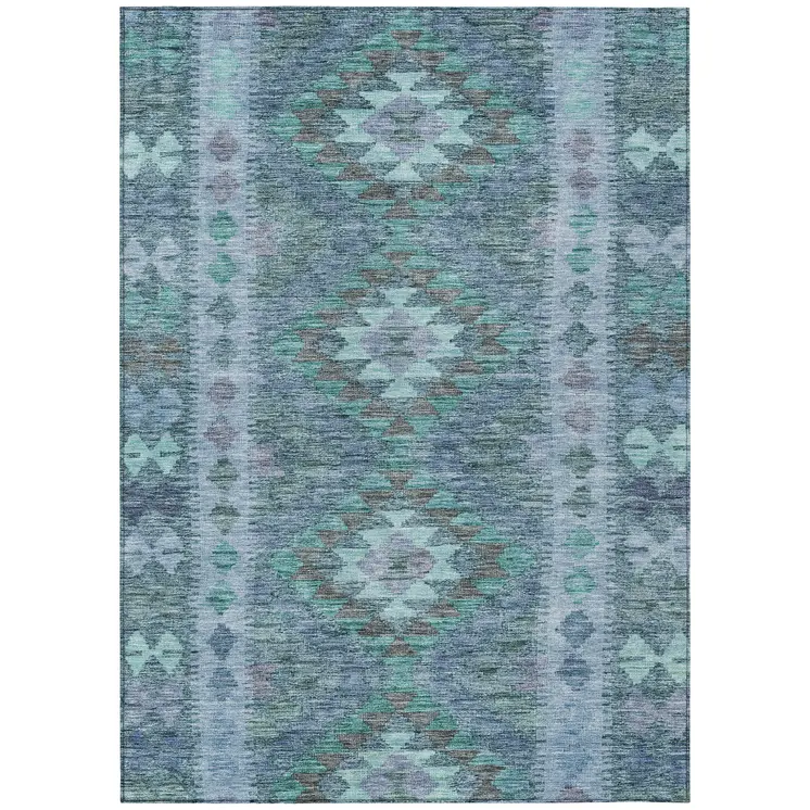 8' X 10' Blue Geometric Washable Indoor Outdoor Area Rug
