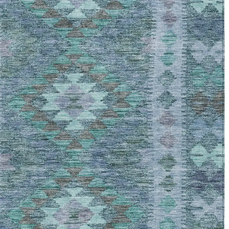 8' X 10' Blue Geometric Washable Indoor Outdoor Area Rug