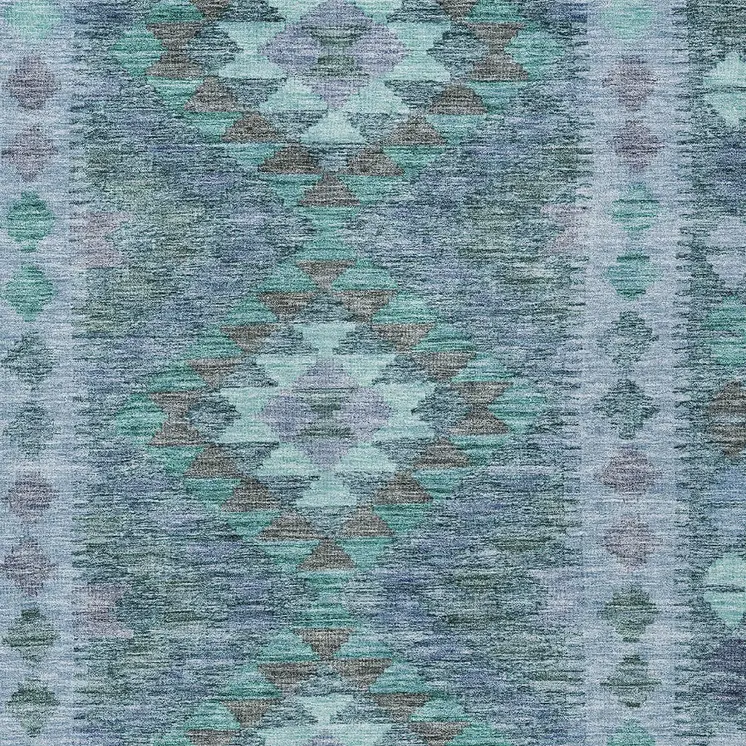 9' X 12' Blue Geometric Washable Indoor Outdoor Area Rug