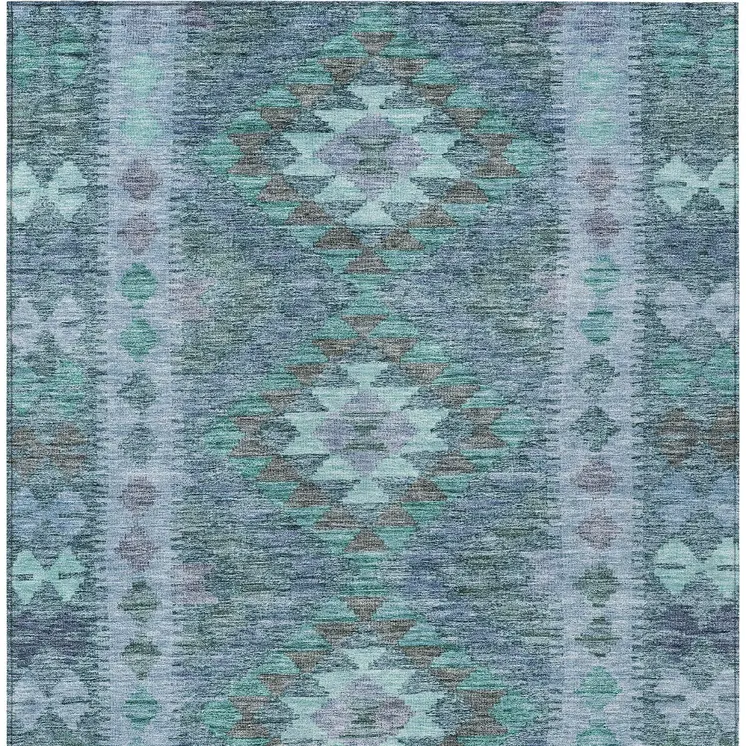 10' X 14' Blue Geometric Washable Indoor Outdoor Area Rug