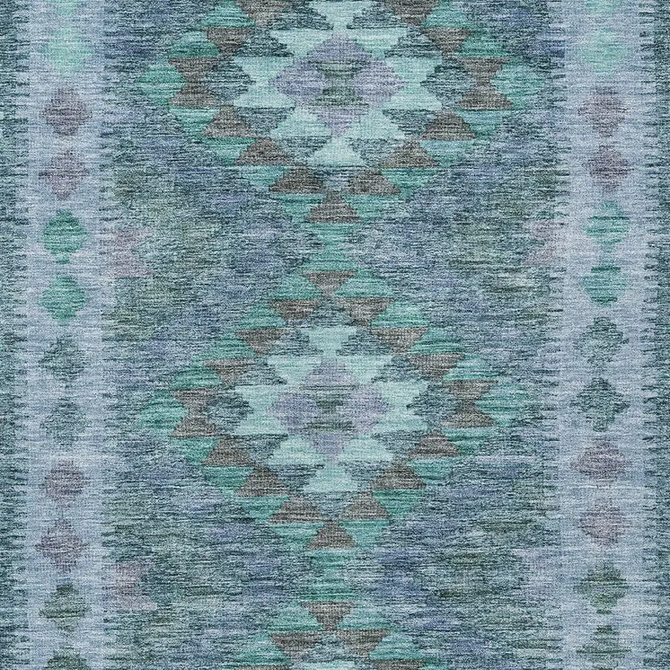 10' X 14' Blue Geometric Washable Indoor Outdoor Area Rug