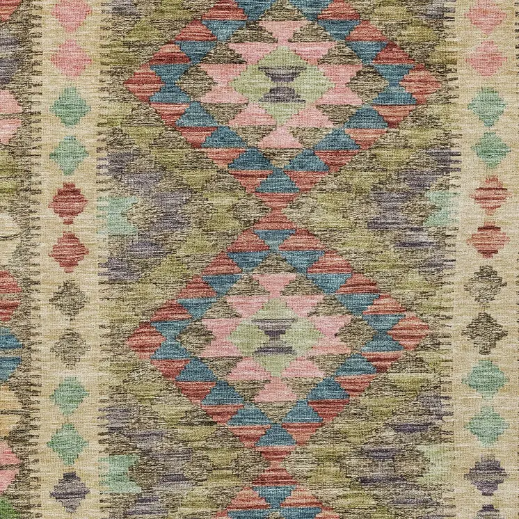 3' X 5' Green Geometric Washable Indoor Outdoor Area Rug