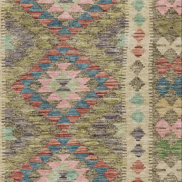 8' X 10' Green Geometric Washable Indoor Outdoor Area Rug