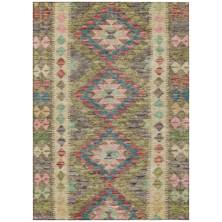 10' X 14' Green Geometric Washable Indoor Outdoor Area Rug
