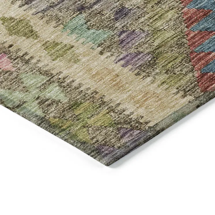 10' X 14' Green Geometric Washable Indoor Outdoor Area Rug