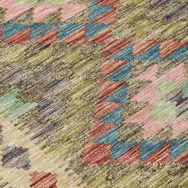 10' X 14' Green Geometric Washable Indoor Outdoor Area Rug