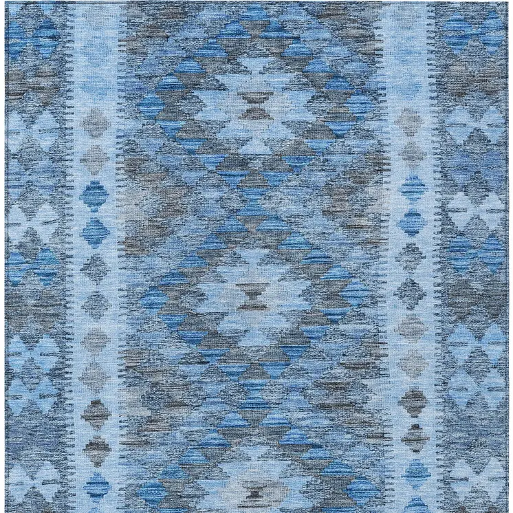 5' X 8' Navy Blue Geometric Washable Indoor Outdoor Area Rug