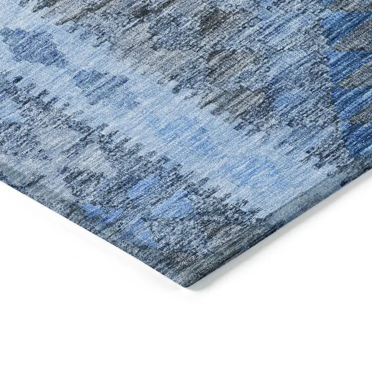 5' X 8' Navy Blue Geometric Washable Indoor Outdoor Area Rug