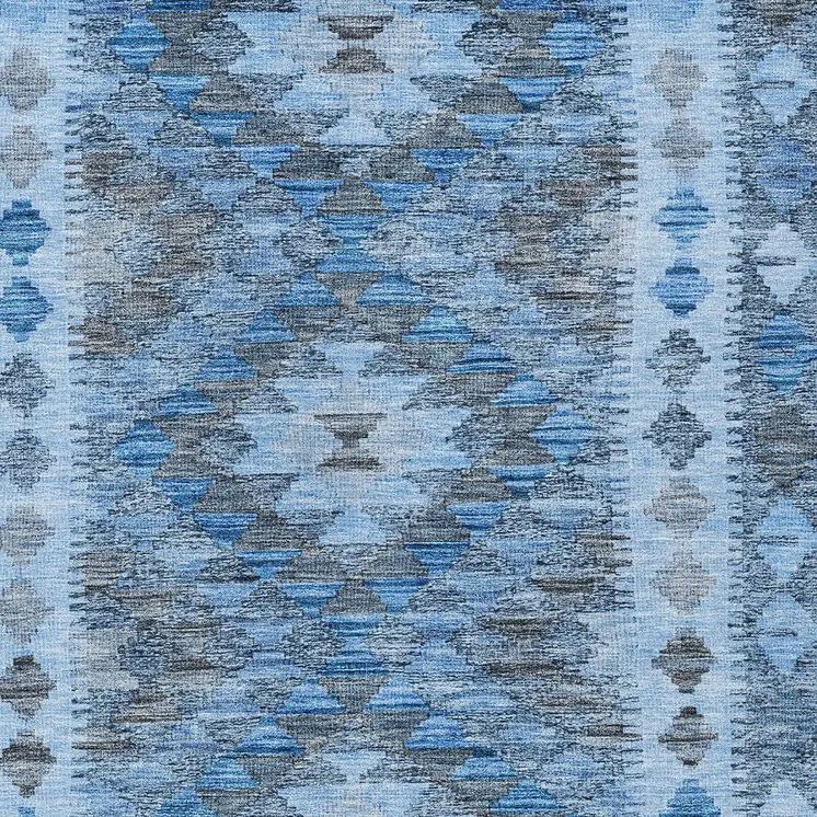5' X 8' Navy Blue Geometric Washable Indoor Outdoor Area Rug