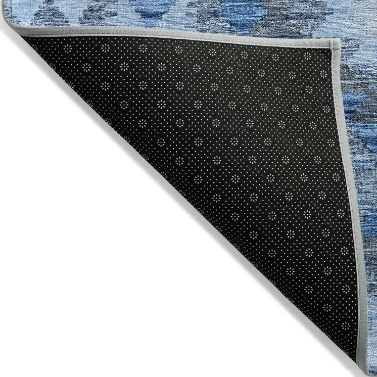 9' X 12' Navy Blue Geometric Washable Indoor Outdoor Area Rug
