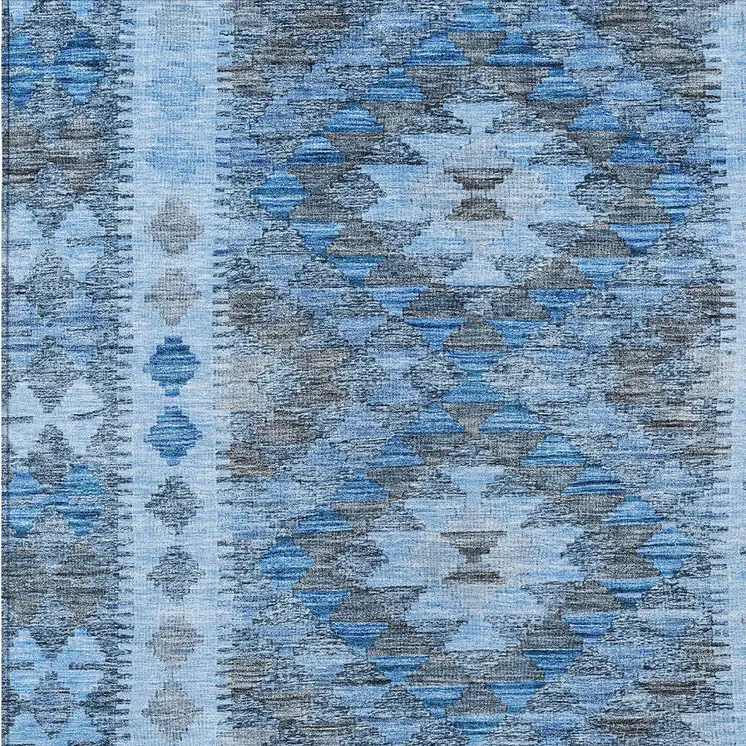 9' X 12' Navy Blue Geometric Washable Indoor Outdoor Area Rug