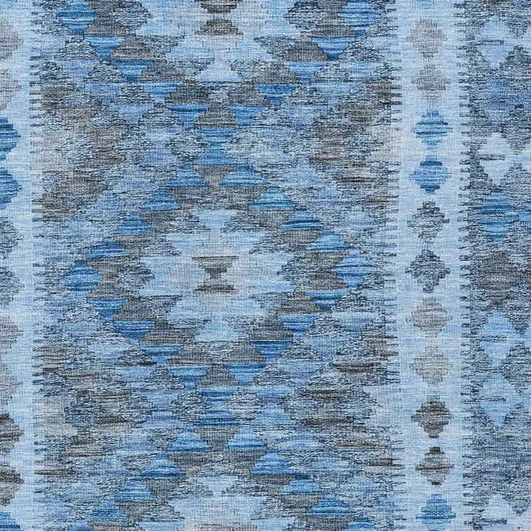 10' X 14' Navy Blue Geometric Washable Indoor Outdoor Area Rug